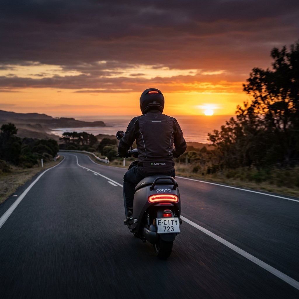 Electric Scooter Commuter at Sunset